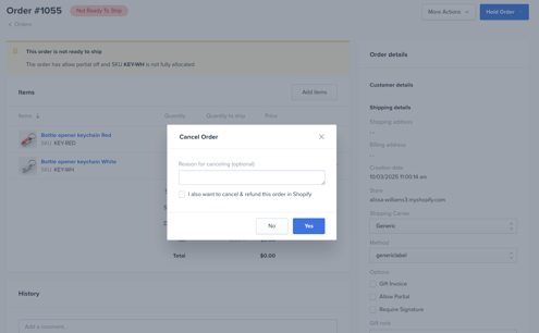 cancel order portal